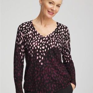 Chico's Black and Light Pink Leopard V-Neck Sweater